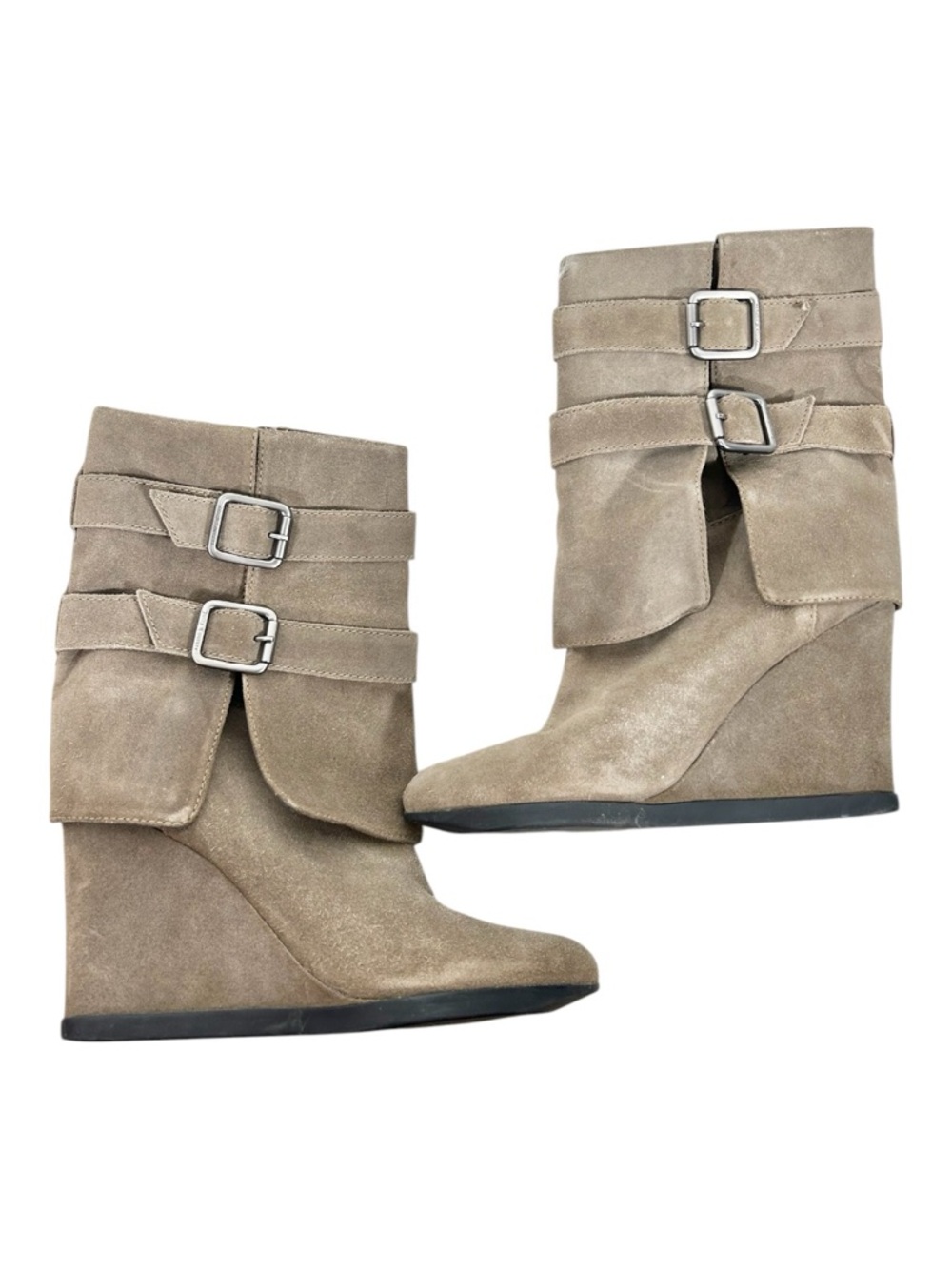 Juicy Couture Dale Double Buckle Platform Wedge Suede Boho Y2K‎ Booties Size 10M